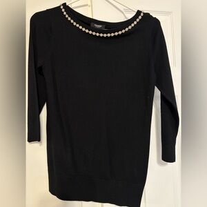 Chic Black Sweater with Embellished Neckline